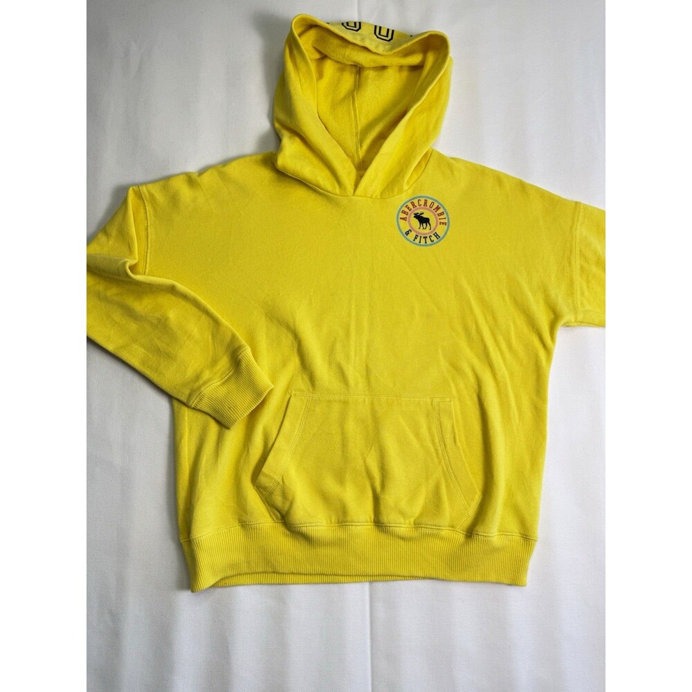 Abercrombie Kids Yellow Pullover Hoodie Logo Graphic Fleece Pockets 14-16
